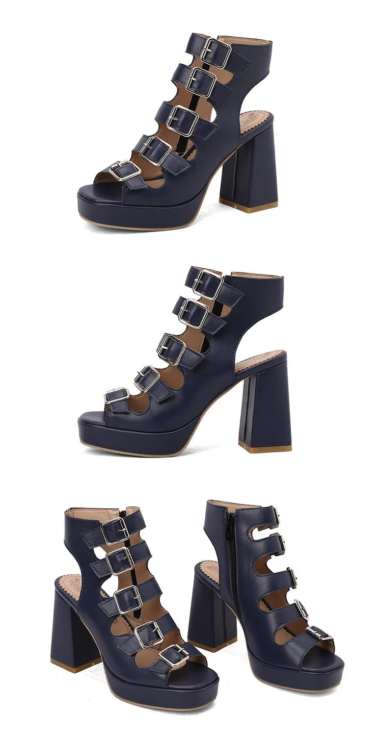NASBAVI Women Sandals High Heels Summer Fashion Ankle Buckle Strap Female Gladiator Sandals Platform Shoes Block Heels Size 45