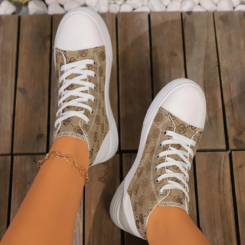 Fashion Flower Embroidery Canvas Shoes Women Spring Autumn Lace Up High Top Canvas Shoes Woman Round Toe Flats Sneakers Female