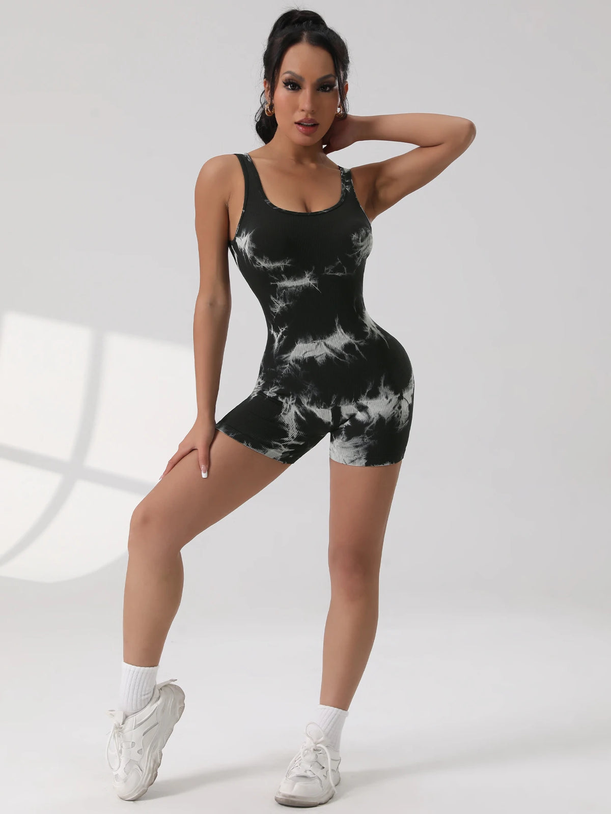 Tummy Control Backless Yoga Suit U Neck Sleeveless Sports Seamless Jumpsuit Threaded Stretch Women Bodysuit Without Bust Pads