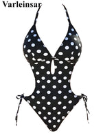 S - XL Polka Dots Halter High Leg Cut One Piece Swimsuit Women Swimwear Female Backless Monokini Bather Bathing Suit Swim V7539