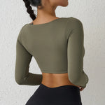 DIAS FIT JOY Nylon Gym Top Yoga Long Sleeved T-Shirt Tight Pleated Sports Top Women's Waist Tight Yoga Top