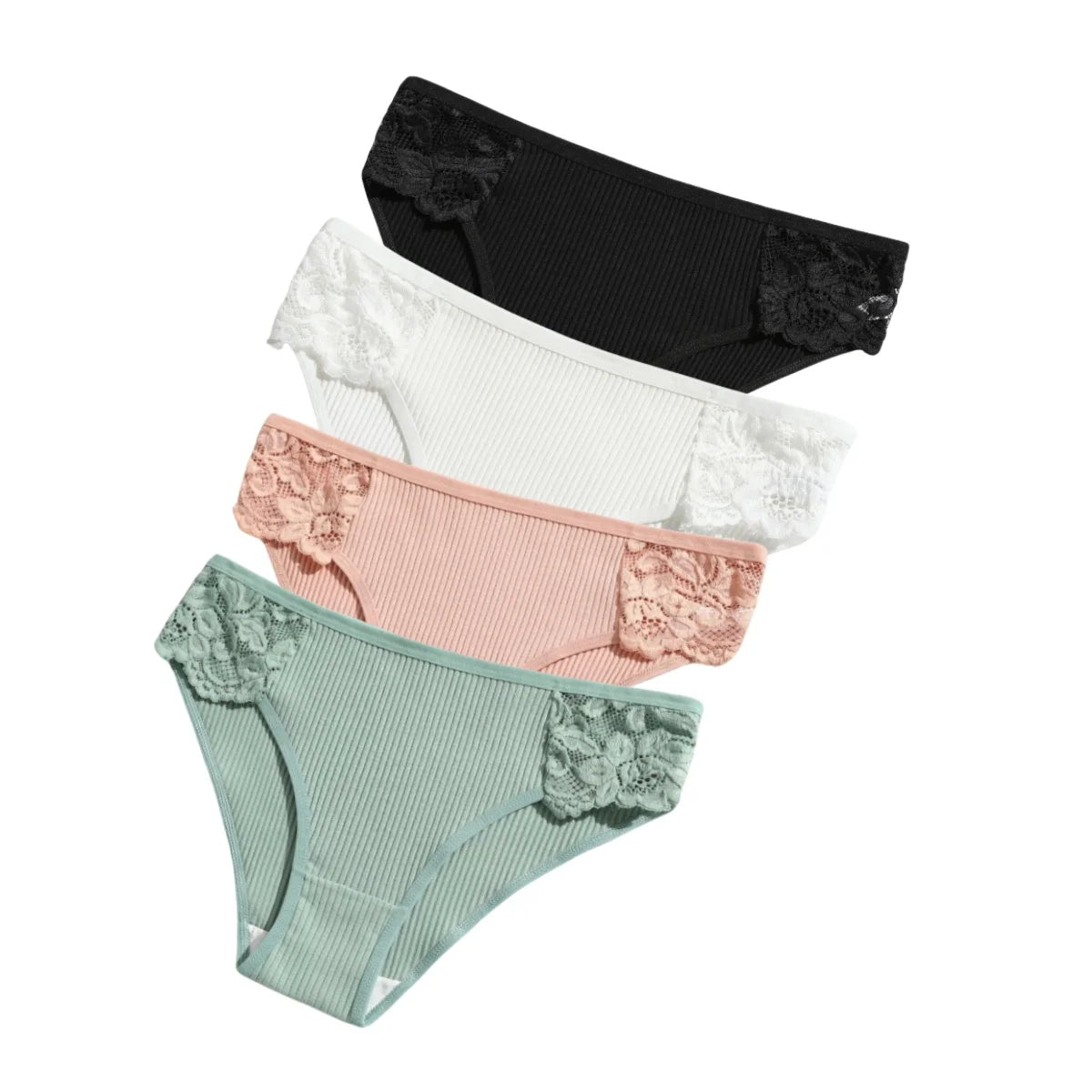 4Pcs/Set Cotton Panties Women Low Rise Briefs Breathable Underwear Solid Color Lace Trims Panty Female Underpants Sexy Lingerie