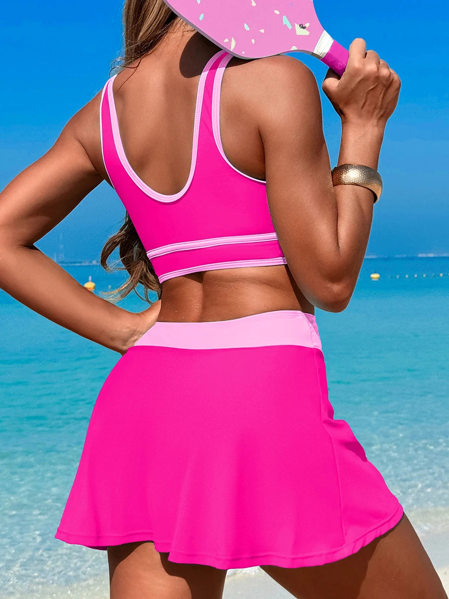 2026 Sporty Swimsuit Women Two Pieces High Waist Beach Dress Solid Swimwear Female Bathers Bathing Swimming Swim Suit Beachwear