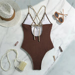 5 Colors V Neck Ribbed Cross Back One Piece Swimsuit Women Swimwear Female High Leg Cut MonokiniBather Bathing Suit Swim V6278