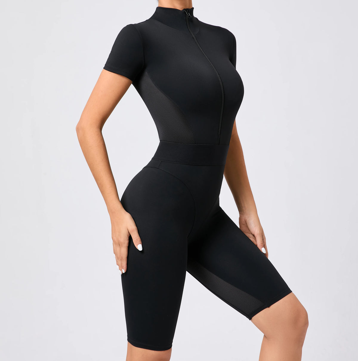 Women's One-Piece Suit Zipper Short Sleeve Gym Push Up Workout Clothes Fitness Short Bodysuit Sportswear Jumpsuits