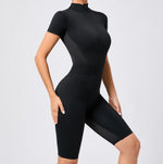 Women's One-Piece Suit Zipper Short Sleeve Gym Push Up Workout Clothes Fitness Short Bodysuit Sportswear Jumpsuits