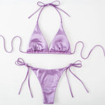 Sexy Satin Halter Brazilian Padded Bikini Female Swimsuit Women Swimwear Two-Pieces Bikini Set Bather Bathing Suit Swim V4966S