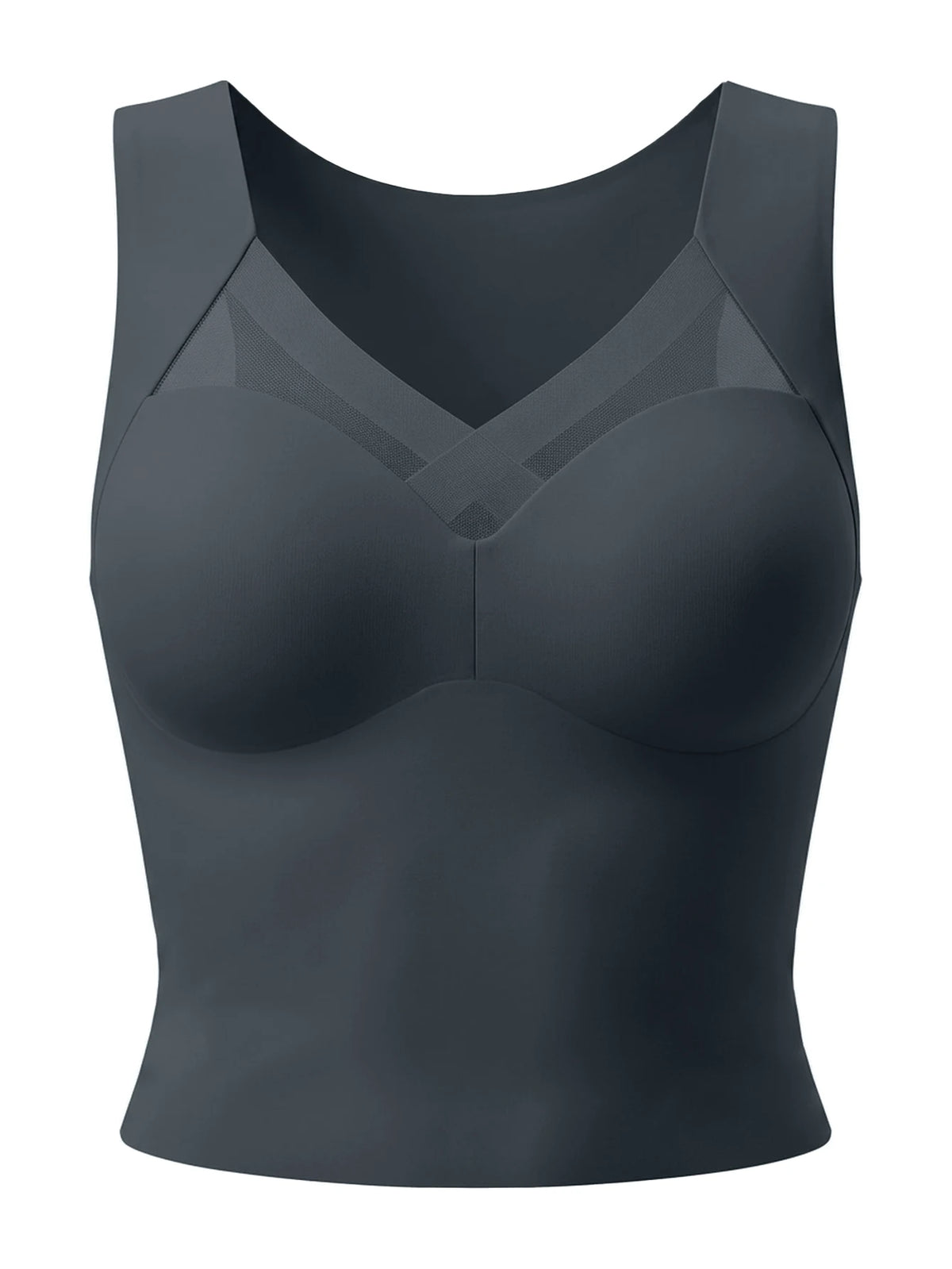 Yoga Sports Bra Elegant Wireless Fixed Cup Tank Bra Front Crisscross Mesh Seamless Back for Daily Party Dating Outfits