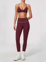 New Yoga Suit Women Color Blocked V-neck I Shape Sports Bra Fitness Clothes Summer Tight Running High Waist Leggings Tracksuit