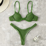 Wrinkled Underwired V-Bar Bikini Swimsuit Female Swimwear Women Two-pieces Bikini set High Cut Bather Bathing Suit Swim Lady