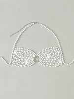 Luxury Pearls Chain Halter Hollow Out See Through Bikini Top Female Swimsuit Women Swimwear Bather Bathing Suit Swim Beach Top