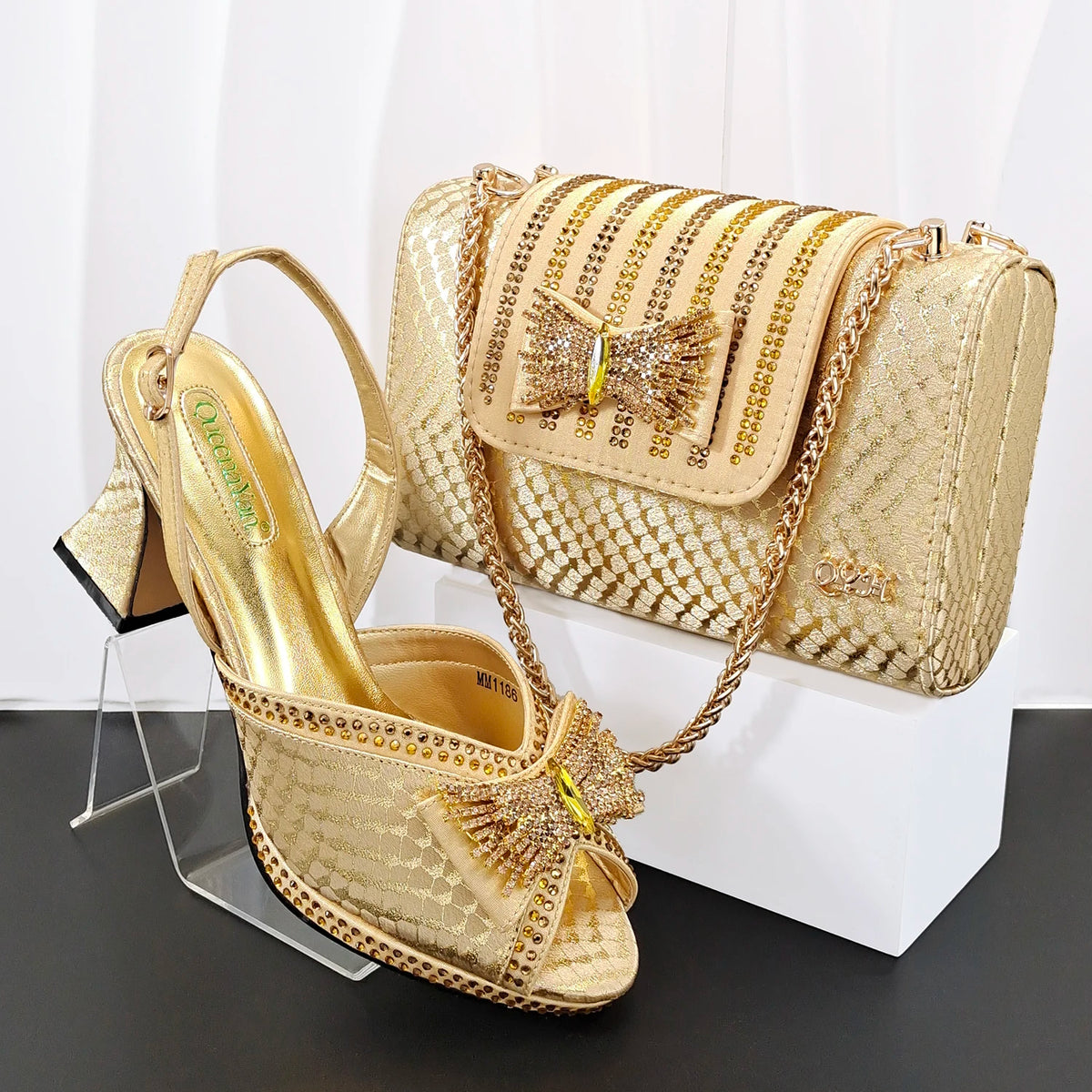 Doershow Italian Shoes And Bag Sets For Evening Party With Stones Italian Leather Handbags Match Bags! HB1-1