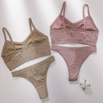 Women Seamless Bra And Panties Set Wire Free Bralette High Leg Cut Thongs Comfort Ribbed Unlined Underwear Sexy Lingerie Set