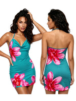 Retro Style Women's Floral Halter Dress Summer Backless Sleeveless Low Cut Bodycon Mini Dress Party Beach Vacation
