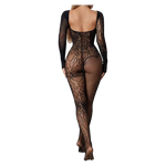 Open Bra Leopard Print Long Sleeves BodySuits Erotic Lingerie Transparent Backless Bodystocking Sexy Fishnet Hollow UnderwearSet