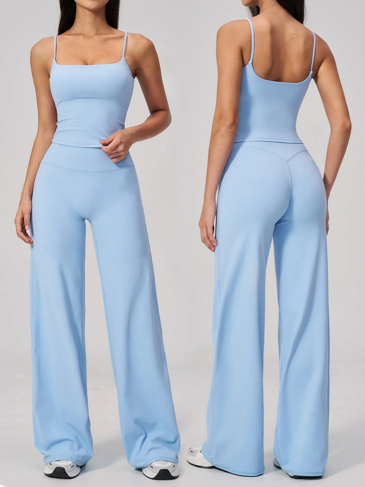 Yoga Suit Gym Fitness Set Hanging Neck Slim Sports Tank Top High Waist Wide Leg Pants Tracksuit Outdoor Running Athletic Wear