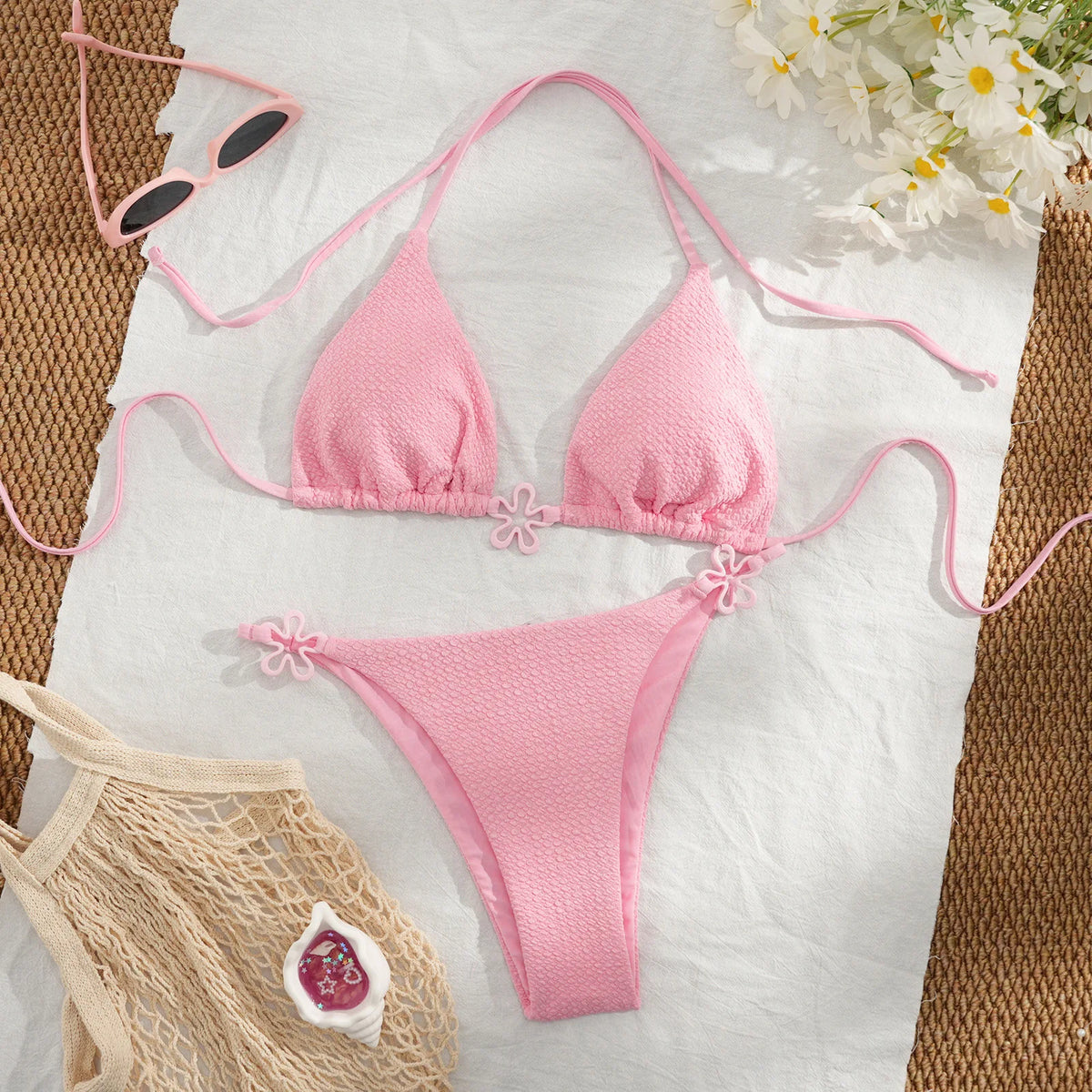 Sexy Halter Bikini 2025 Women Swimsuit Two Piece Swimwear Female Thong Bikinis Set Pink Swim Bathing Suits Brazilian Biquini