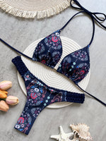 Fashion Print Halter Mini Thong High Cut Bikini Female Swimsuit Women Swimwear Two-pieces Bikini Set Bather Bathing Suit Swim