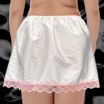 Women Summer Satin A-Line Short Skirt Lace Trim Solid Color Bow Puffy Drape Elastic Waistband Mini Skirts