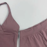 2 Piece Yoga Set Women Halter Deep V Neck Wrap Top Quick‑Dry Athletic Shorts Stretchy Gentle on Skin Suit Gym Workout Sportswear