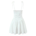 Women's Dark Pattern Bow Cute Sweet Princess Dress White And Pink Strap Mini Dress With Lace Trim Bow And Flared Ruffle Hem SK6A