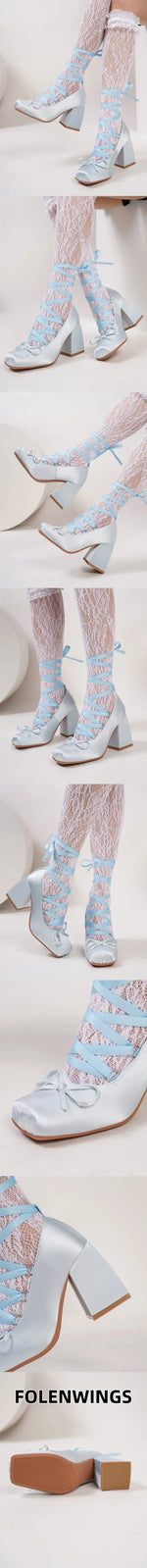2026 Big Size 43 Cute Red Lolita Ankle Wrap Pumps Sweet 9cm Square High Heels Gothic Cosplay Ballet Style Mary Janes Shoes Women