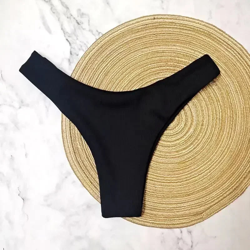 New Bikini Bottoms Women's Swimsuit Low Waisted Bottom Solid Red Swimwear Thong Beachwear Brazilian Bathing Suit Summer