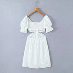 Foridol White Lace Cotton Dress V Neck Off Shoulder Sexy Beach Short Dress Summer Women Buttons Cut Out Mini Beach Sundress 2025