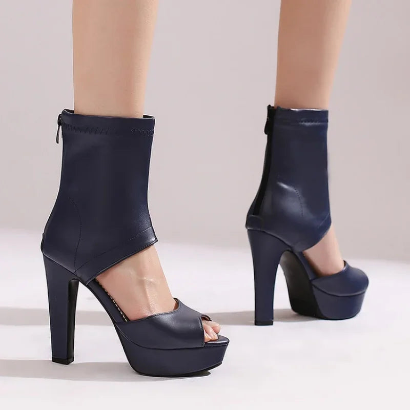 Retro Rome Gladiator Sandals Women Peep Toe Thin High Heels Summer Shoes 2026 Zip Lady Party Nightclub Show Plus Size 43
