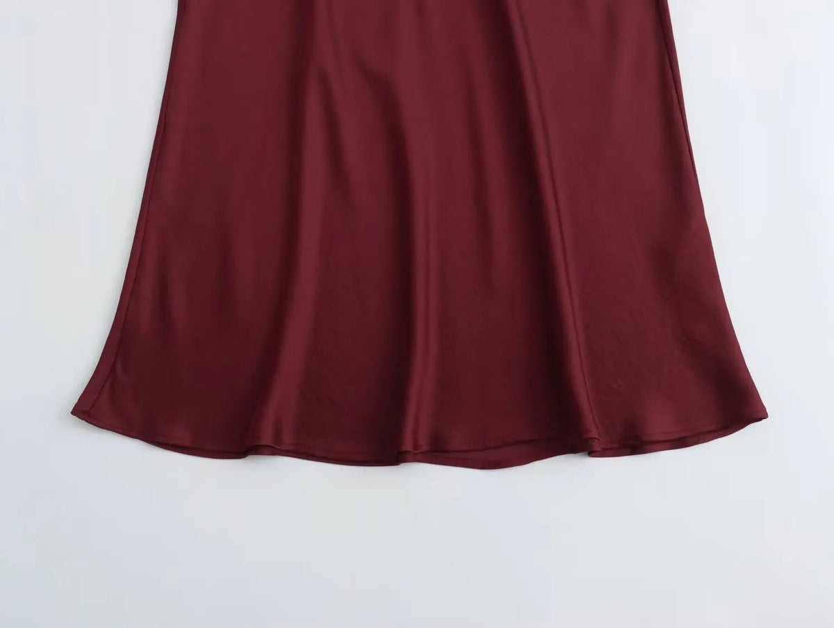 Foridol Autumn Winter Burgundy Satin Skirt Women Party Silk Skirt High Waist Straight Long Faldas Mujer Christmas Skirt