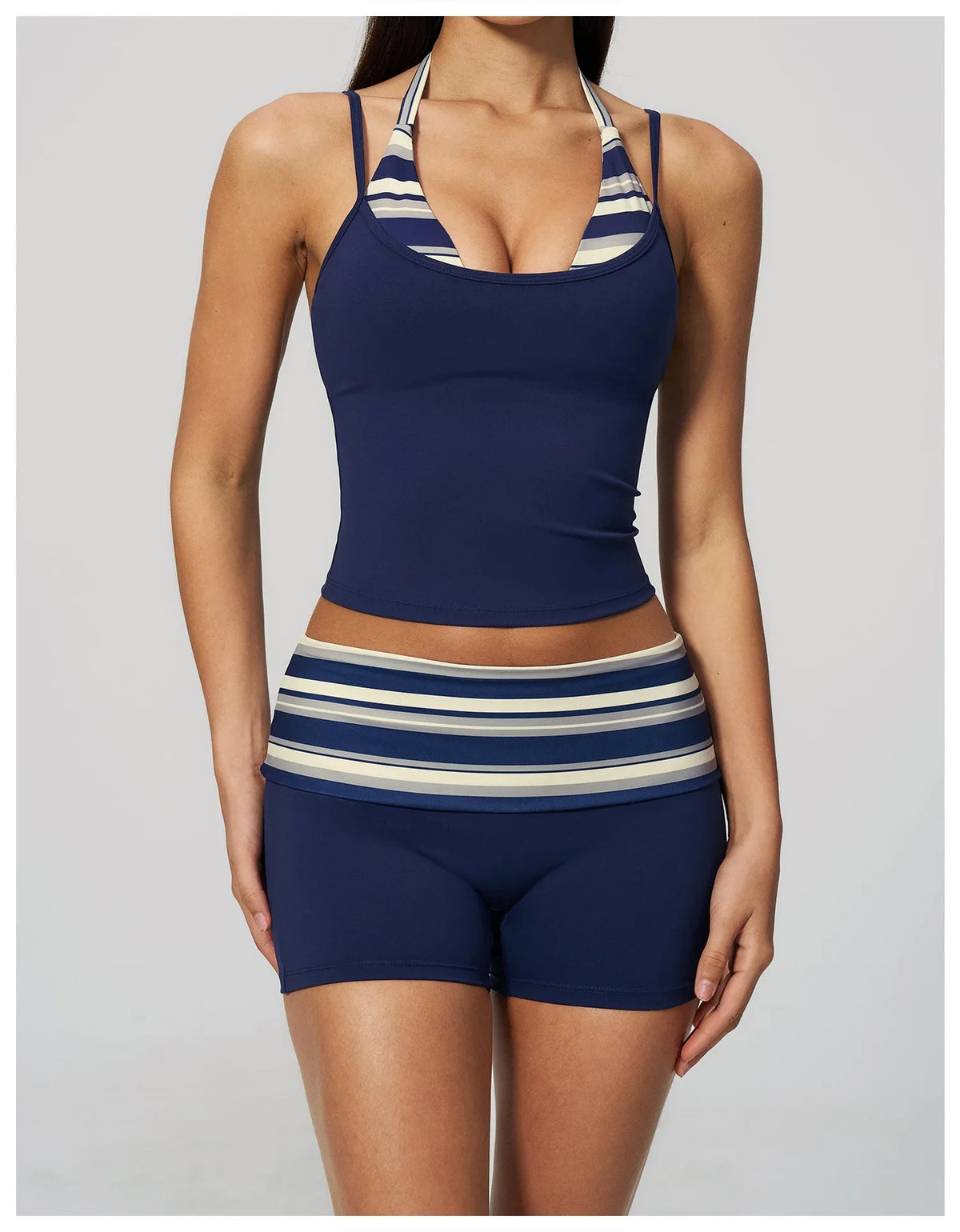Summer Striped Polka Dot Contrast High Waist Yoga Shorts Hip Lifting Sports Tights Outdoor Workout Fitness Gym Running Pants