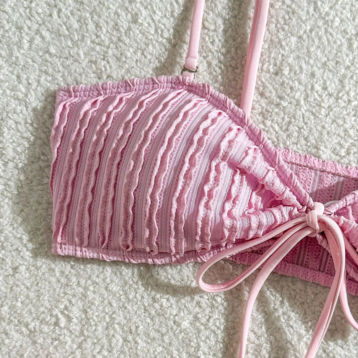 Wrinkled Crinkled Tie Knotted Bikini Women Swimwear Female Swimsuit Two-pieces Bikini Set Brazilian Bathing Suit Swim Beach Wear