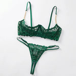 Women Lace Lingerie Ultra Sexy French Thin Bra Sets Intimate Exotic Sets Luxury Erotic Lingerie Dark Green Youth Sexy Lingerie