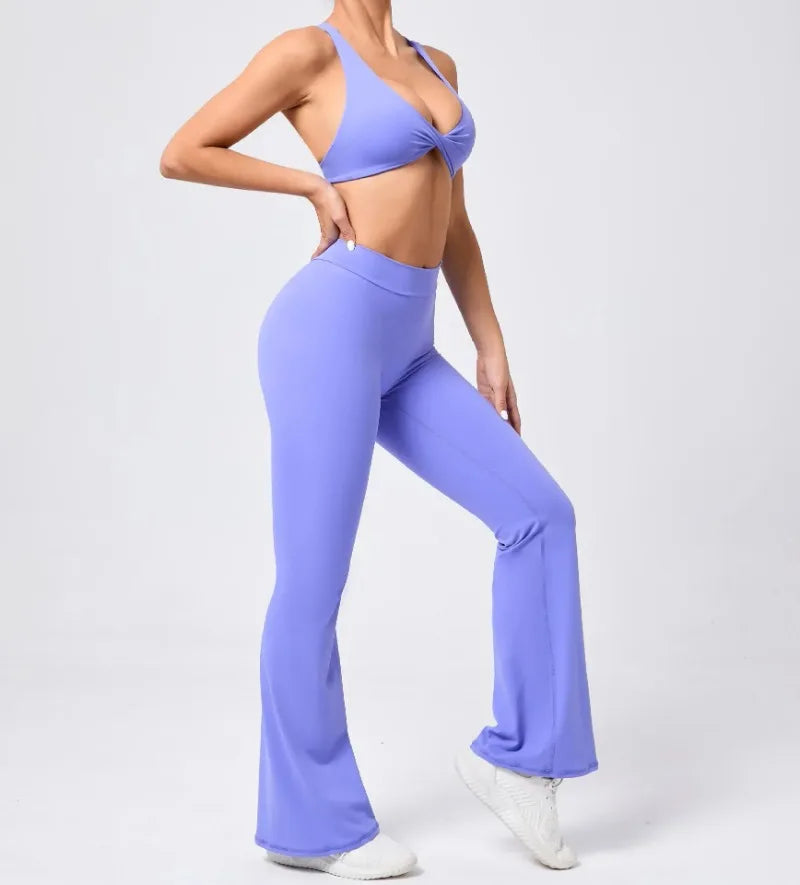 Women's Seamless Yoga Sets Brushed Fabric Flared Hip-Lifting Pants Cross Beauty Back Bra Suits Gym Workout Fitness Training Sets