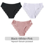 3Pcs/set Women's Cotton Panties M-2XL Trendy Patchwork Lace Underwear Female Low Waist Briefs Ladies Comfortable Underpants 2023