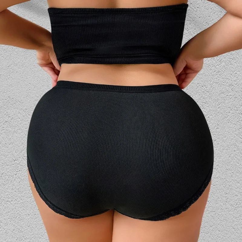 1pcs Plus Size 1XL-4XL Ribbed Seamless Women Panties Bow Breathable Comfortable Sexy Lingerie Lady Briefs New Style Underwear