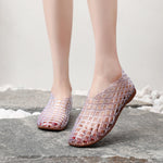 New 2026 Women Leisure Jelly Sandals Cut-out Soft PVC Breathable Summer Flat Shoes Close Toe Female Street Flats