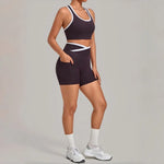 Women's Seamless Yoga Sets Sports Fitness High Waist Hip-lifting Shorts Back Beauty Sleeveless Suits Gym Training Workout Sets