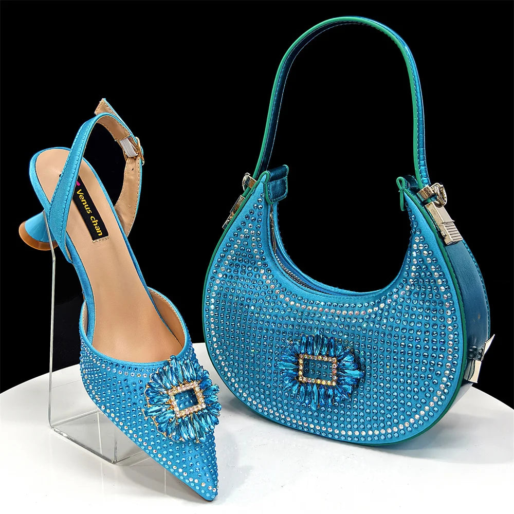 doershow Italian Shoes And Bag Sets For Evening Party With Stones Italian Leather Handbags Match Bags!HFG1-21