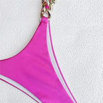 Sexy Rose Red Satin Swimwear Women Bandeau Metal Ring Bikinis Sets Swimsuit High Cut Bathing Suit Thong Bikini 2026 Mujer Bather