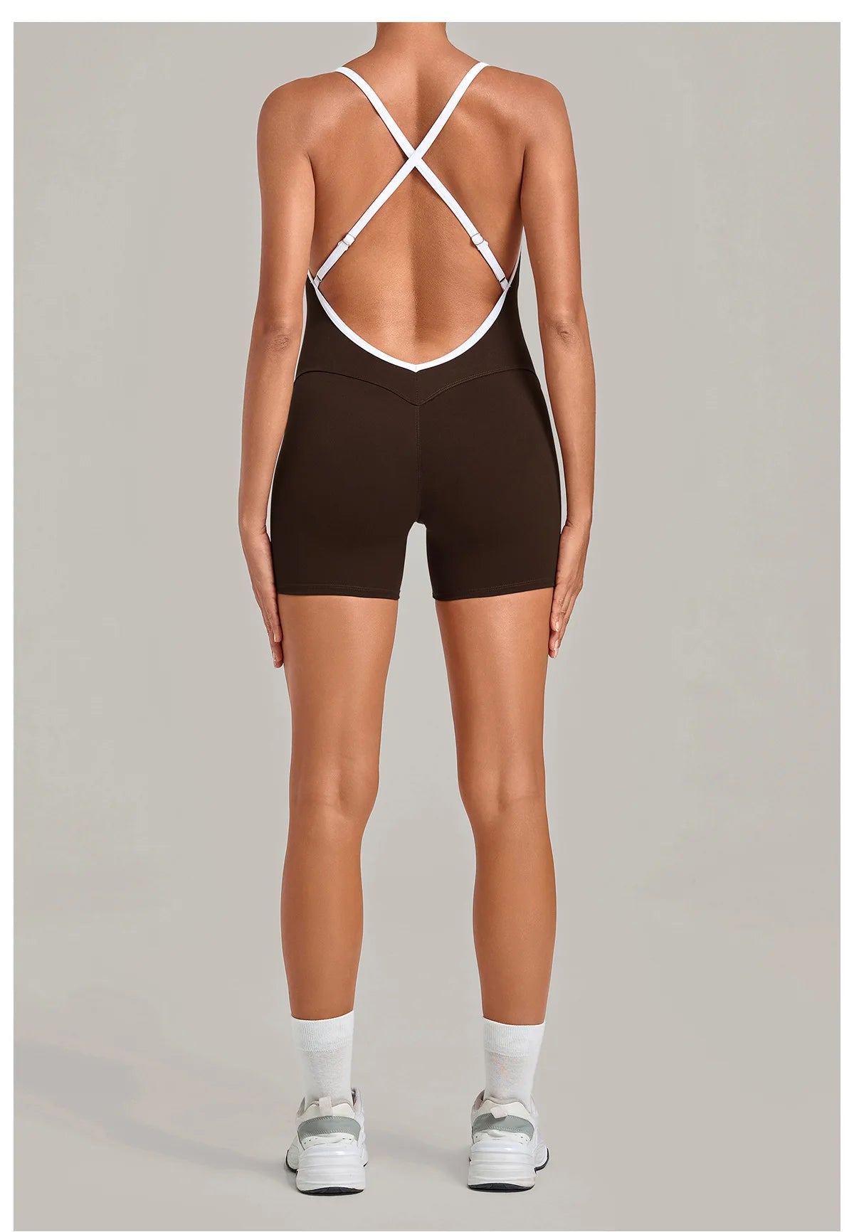 New Tight One-piece Yoga Suit Women Color Contrast Splicing Hollow Back Cross Sports Jumpsuit Outwear Slimming Fitness Bodysuits
