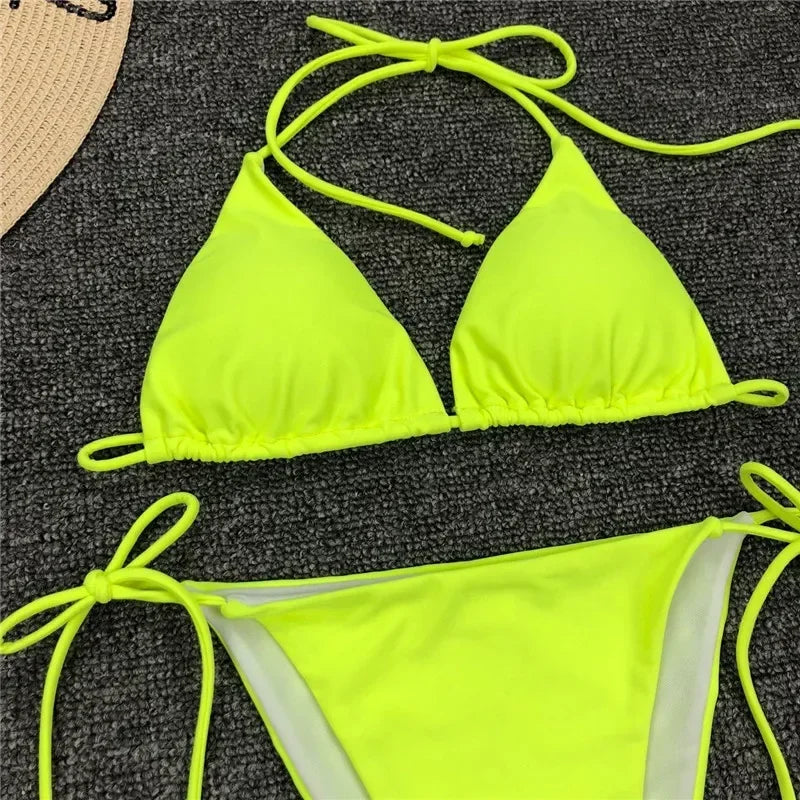 Sexy Neon Extreme Mini Micro String Bikini 2025 Women Swimsuit Female Swimwear Two-Piece Bikini Set Bathing Suit Swim Beach Wear