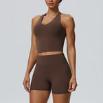 Women 2 Piece Yoga Set Cloud Feel Quick Dry Sports Vest Butt Lifting Shorts Stretch Tight Fitness Workout Running Sports Suit