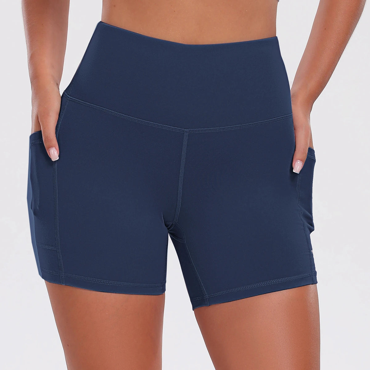 Solid Pocket Shorts Women Fitness Sports Short High Waist Yoga Short Cycling Comprehensive Training Jog Squat Proof