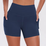 Solid Pocket Shorts Women Fitness Sports Short High Waist Yoga Short Cycling Comprehensive Training Jog Squat Proof