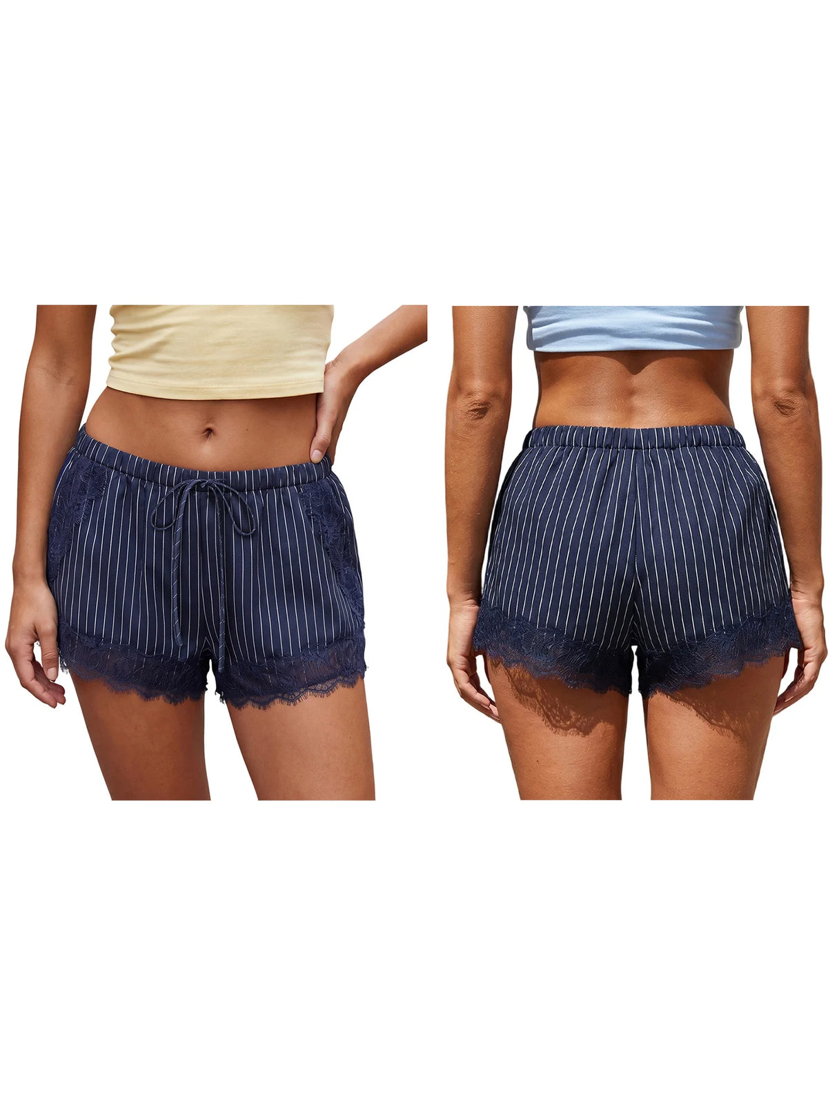 Women's Summer Shorts Elastic Waist Striped Lace Hem Loose Shorts with Pockets Fashion Daily Out Going Lounge Short Pants