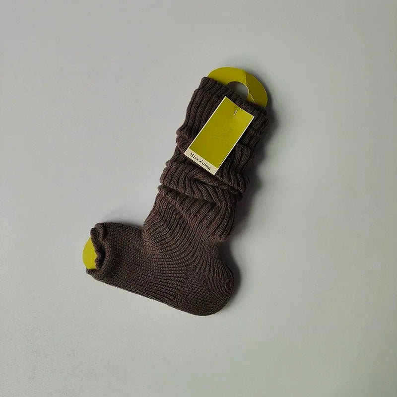 Women's warm knitted socks, autumn and winter Korean version long leg stacked socks, solid color warm dance yoga knitted socks