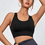 Women Seamless Sports Bra Padded Wide Cross Straps Wireless Quick Dry Breathable Fitness Gym Workout Athletic Bra