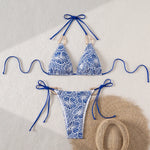 Triangle Bikini String Women Two Pieces Swimsuit Female Swimwear Halter Bikinis Set Blue Black Beachwear Padded Bathing Suit