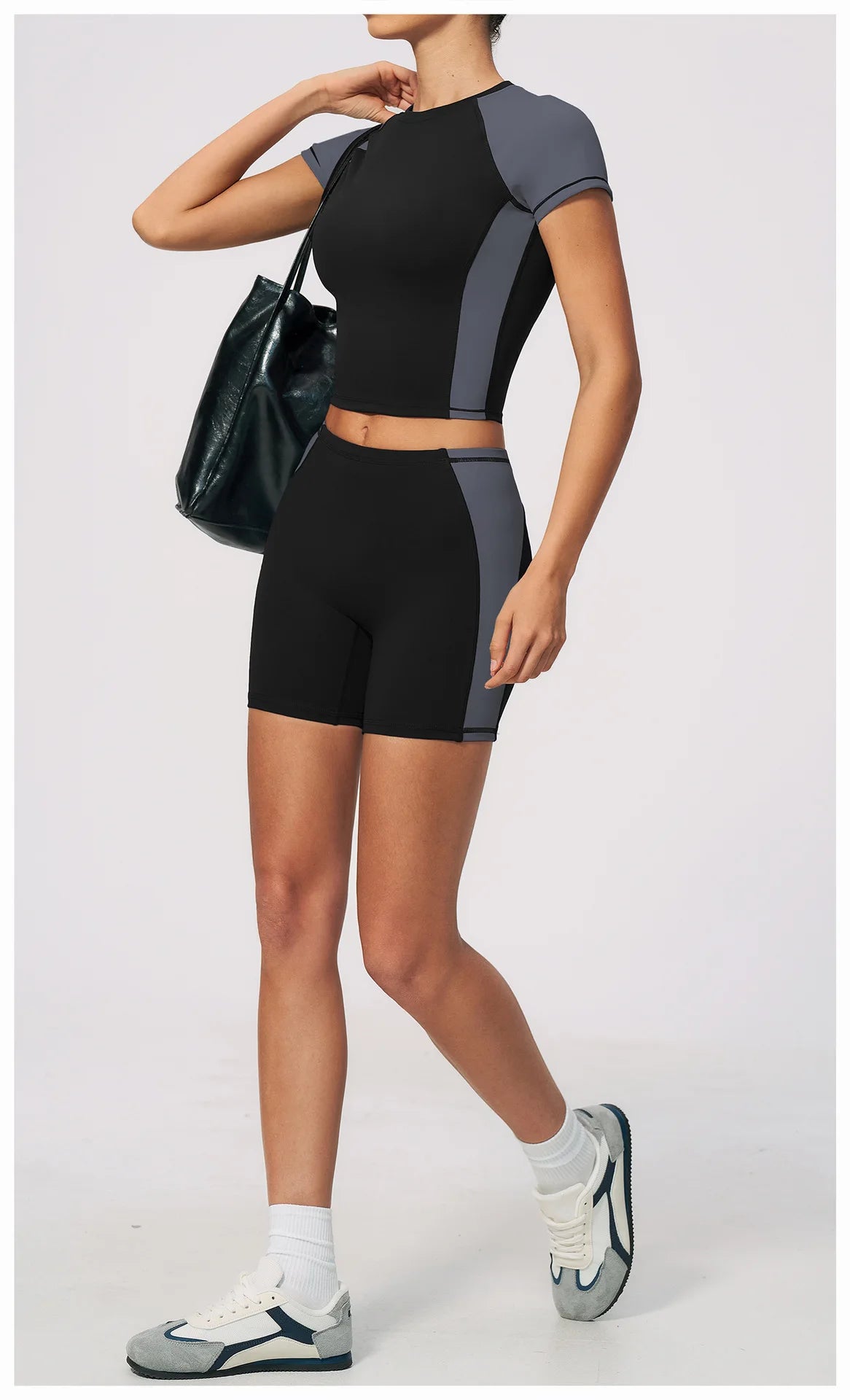 Summer New Yoga Sets Women Breathable Contrasting Color Short Sleeve Slim Sports T Shirts Training Running Shorts Fitness Suit